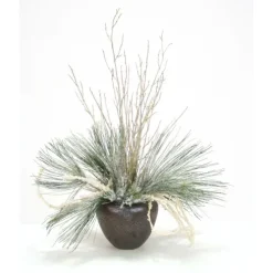 Snow Pine with Silver and White Ice Branches in Crystal Bronze Pot