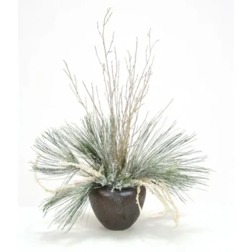 Snow Pine with Silver and White Ice Branches in Crystal Bronze Pot