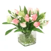 Spring Tulips Bundle with Snowballs in Small Square Vase