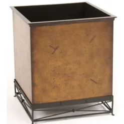 SQUARE MEDIUM EMERY WOOD PLANTER WITH STAND
