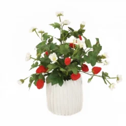 Strawberries and Hedera Ivy in White Ribbed Planter