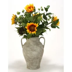 Sunflowers, Bupleurum, Bay Leaf in Jar with Handles
