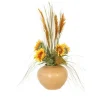 Sunflowers with Natural Plumes in Gold Vase
