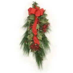 Swag with Magnolia and Pine with Red Burlap and Berries