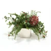 Variegated Holly and Cedar with a Red Ornament in a Nickel Hand Hammered Square Planter