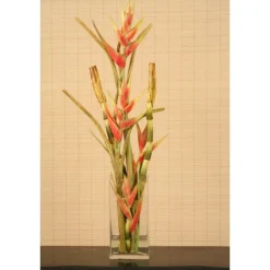 Waterlook® Heliconia, Bird of Paradise Stalks in Tall Glass Vase