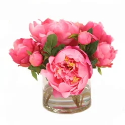 Waterlook® Hot Pink Peonies in Round Glass Vase