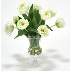 Waterlook® White-Green Parrot Tulips in Glass Urn