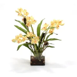Waterlook® Yellow Orchid Plant with Blades, Natrag in Rectangular Glass Vase