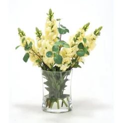 Waterlook® Yellow Snapdragons & Greeneryin Eliptical Vase