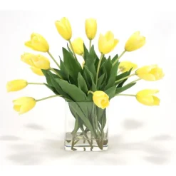 Waterlook® Yellow Tulips in Rectangular Glass Vase
