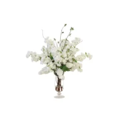 White Cherry Blossoms in Glass Urn