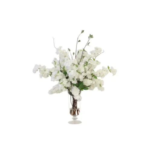 White Cherry Blossoms in Glass Urn
