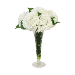 White Hydrangea in Trumpet Vase
