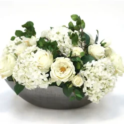 White Hydrangeas with Roses in Cosmic Bowl