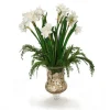 White Narcissus with Cedar in Glass Urn