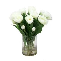 White Parrot Tulips in Glass Vase