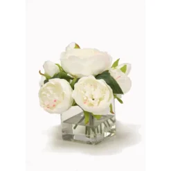 White Peonies in Square Glass