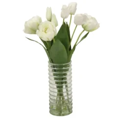 White Tulip Mix in Tall Ribbed Glass