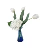 White Tulips, Hydrangeas in Blue Glass Vase