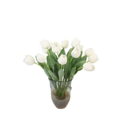 White Tulips in Brown Art Glass