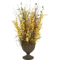 Yellow Forsythia with Limbs in Classic Urn