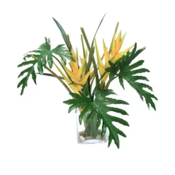 Yellow Heliconia with Philo Leaves and Tropical Blades