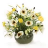 Yellow Poppies, Clover with Wildflowers in Green Stoneware Bowl