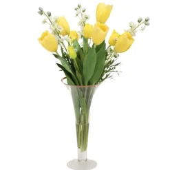 Yellow Tulips in Tall Trumpet Glass Vase